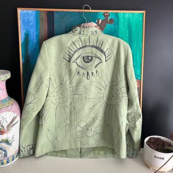 Conrad C Stylish Green Patterned Blazer Hand Drawn 14 - Picture 7 of 16